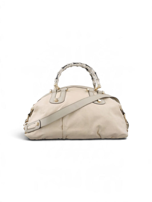 Gucci Bamboo Leather Satchel Handbag – Ivory Cream | Gold Hardware | Pre-Owned