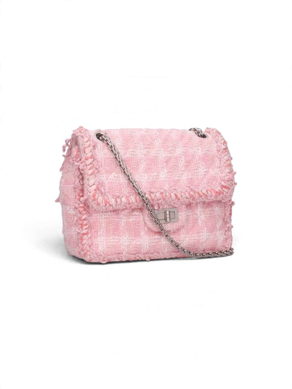 Chanel 2.55 Reissue Pink Tweed Flap Shoulder Bag – Silver Chain | Pre-Owned
