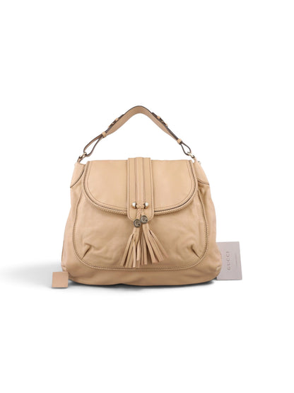 Gucci Marrakech G Charm Leather Shoulder Tote Bag – Beige Tan | Pre-Owned